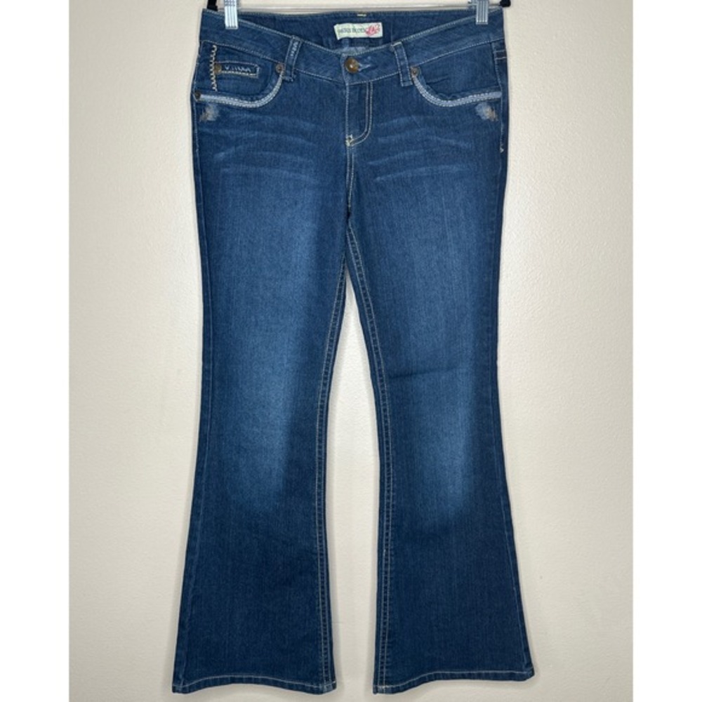 Paris Blues Flare Leg Jeans Mid Rise Size 11 Dark Wash Y2K‎ Thick Stitching